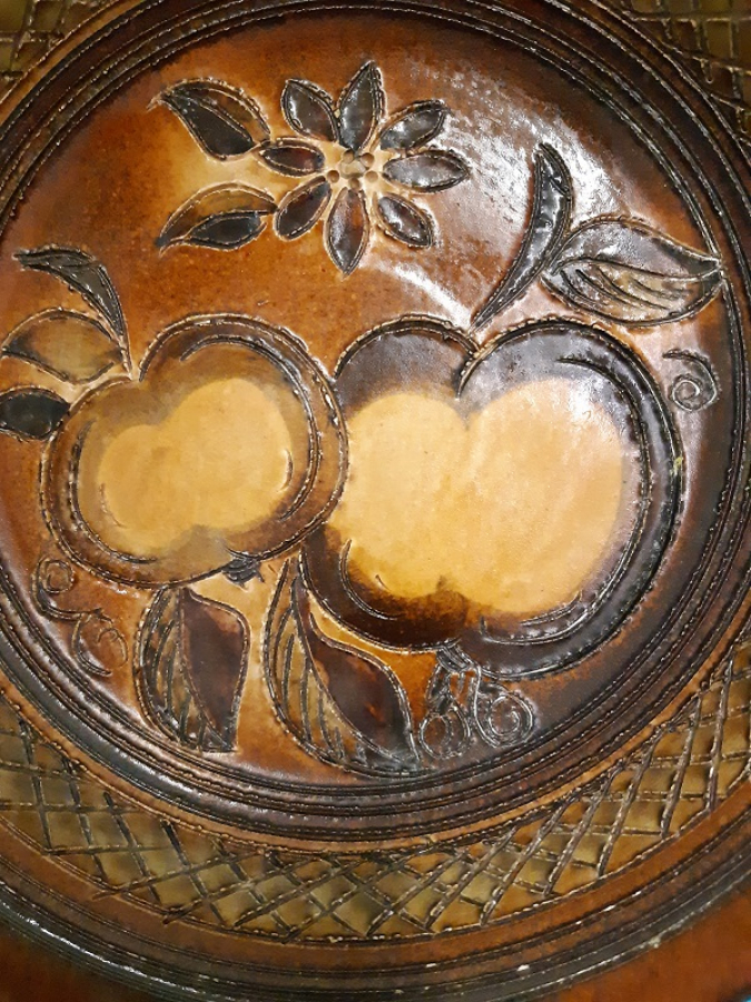 TABAKDA ELMALAR EL SANATCI İŞİ İMZASIZ ÖZEL BİR CALIŞMA TOPRAK TOPHANE DUVAR TABAGI