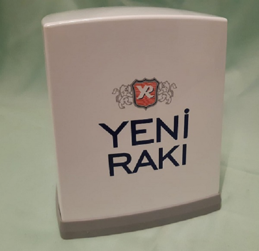 YENİ RAKI PECETELİK VİALLİ MİKA YENİ RAKI REKLAMLI MASA ÜZERİ KAGIT OTAMATİK PEÇETE KUTUSU 