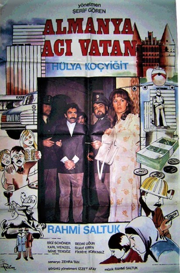 ALMANYA ACI VATAN  HÜLYA KOCYİGİT RAHMİ SALTUK RENKLİ SİNEMA AFİŞ FİLM GÖSTERİMDE TANITIMINDA ASILARAK KULLANILMIŞDIR 