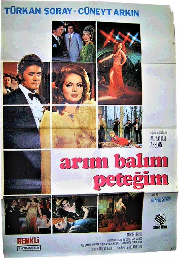 ARIM BALIM PETEGİM TURKAN ŞORAY CUNEYT ARKIN RENKLİ SİNEMA AFİŞ FİLM GÖSTERİMDE TANITIMINDA ASILARAK KULLANILMIŞDIR 