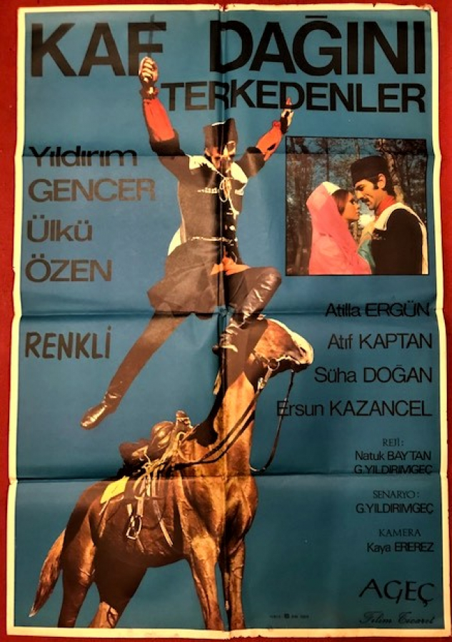 KAF DAGINI TERKEDENLER YILDIRIM GENCER ÜLKÜ ÖZEN RENKLİ SİNEMA AFİŞ FİLM GÖSTERİMDE TANITIMINDA ASILARAK KULLANILMIŞDIR 