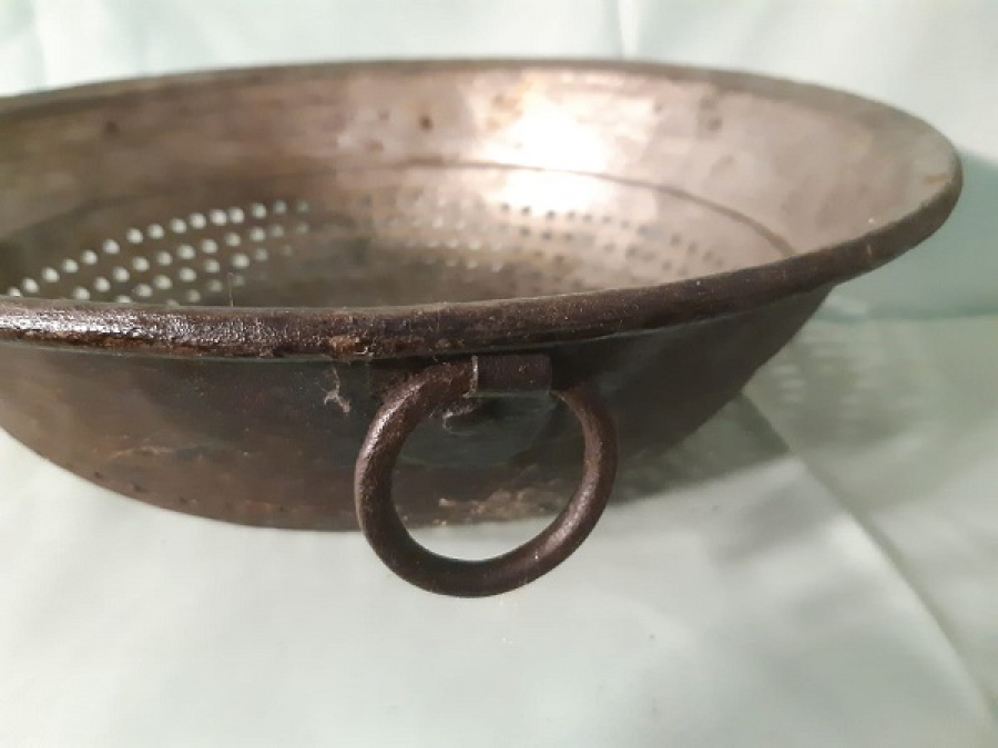 OSMANLI DÖVME EL YAPIM BAKIR KULPLU DELİKLİ KEVGİR 