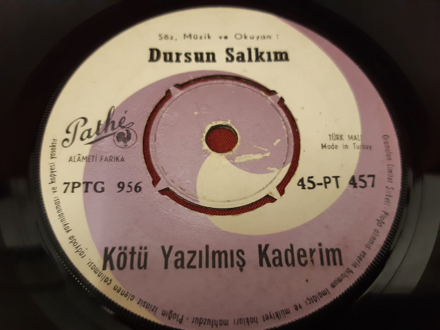 PARHE PLAK  DURSUN SALKIM   KÖTÜ YAZILMIŞ KADERİM HADİ GEL BARIŞALIM 45 LİK YERLİ PLAK 