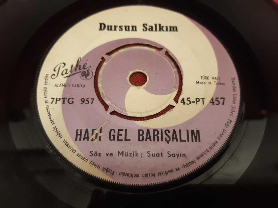 PARHE PLAK  DURSUN SALKIM   KÖTÜ YAZILMIŞ KADERİM HADİ GEL BARIŞALIM 45 LİK YERLİ PLAK 