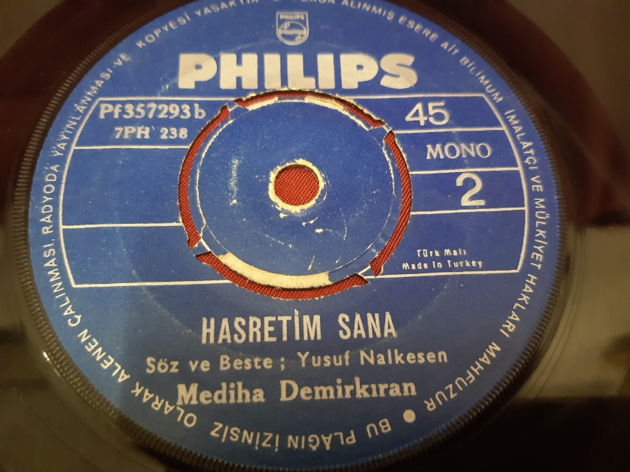 PHILIPS MONO 1 İÇELİM A DOSTLAR MEDİHA DEMİRKIRAN . MONO 2 HASRETİM SANA 45 LİK YERLİ PLAK 