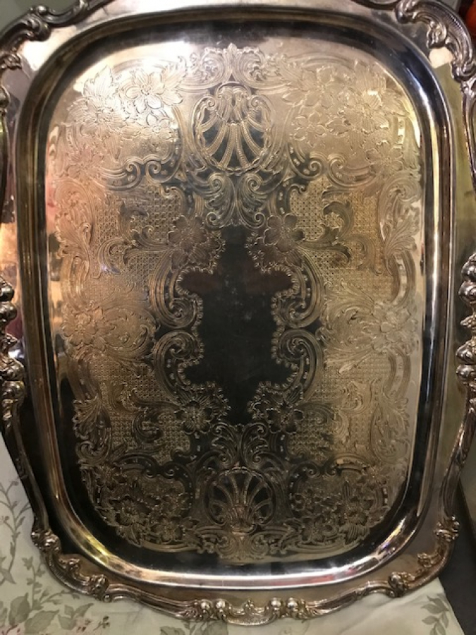 GORHAM HERİTAGE SİLVERPLATE KALEM İŞLEME METAL TEPSİ USA GÜMÜŞ KAPLAMA BÜYÜK BOY 