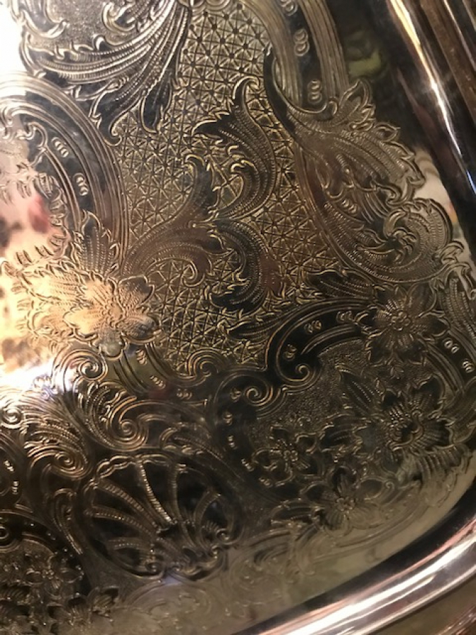 GORHAM HERİTAGE SİLVERPLATE KALEM İŞLEME METAL TEPSİ USA GÜMÜŞ KAPLAMA BÜYÜK BOY 