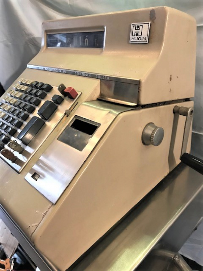 HUGIN KASSARECİSTER AB STOCKHOLM METAL KOLU CEVİRMELİ MEKANİK YAZAR KASA 1960