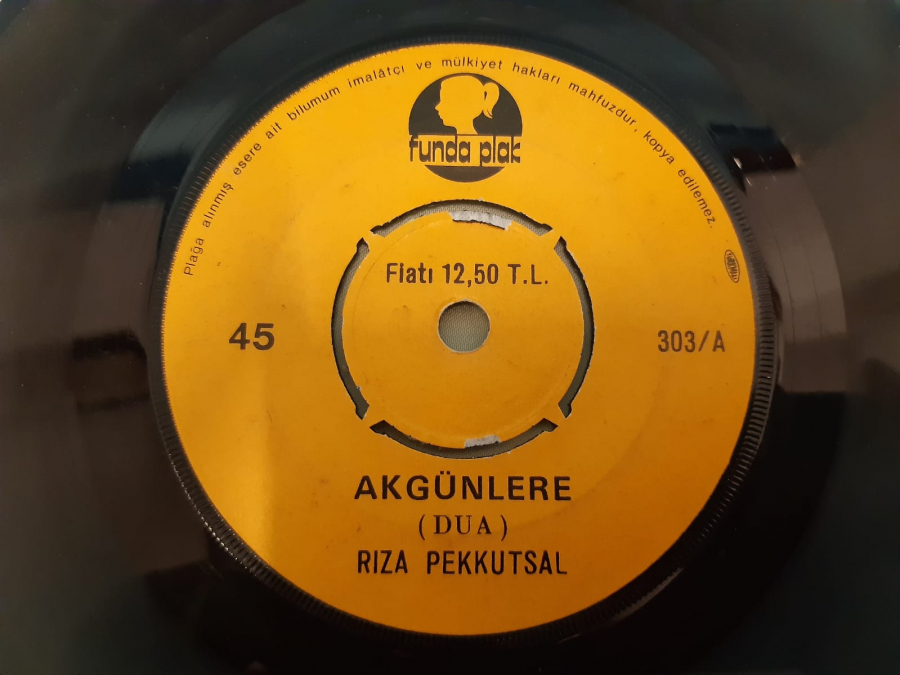 FUNDA PLAK RIZA PEKKUSTAL İLAHİ NECMETTİN , AKGÜNLERE 45 LİK YERLİ PLAK 
