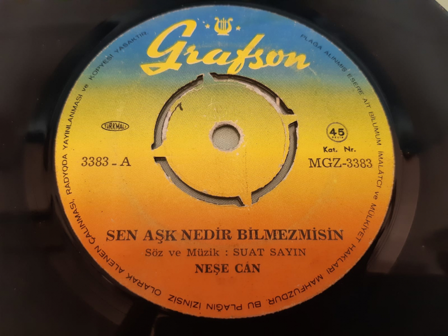 GRAFSON PLAK NEŞE CAN SEN AŞK NEDİR BİLMEZMİSİN , ALIN YAZISI SİLİNMEZ 45 LİK YERLİ PLAK 