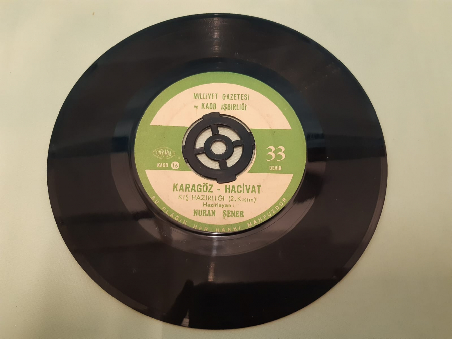 MİLLİYET GAZETESİ VE KAOB İŞBİRLİGİ PLAK NURAN ŞENER  KARAGÖZ - HACİVAT 45 LİK YERLİ PLAK 