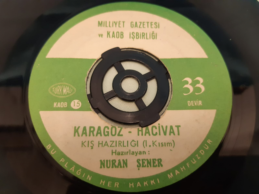 MİLLİYET GAZETESİ VE KAOB İŞBİRLİGİ PLAK NURAN ŞENER  KARAGÖZ - HACİVAT 45 LİK YERLİ PLAK 