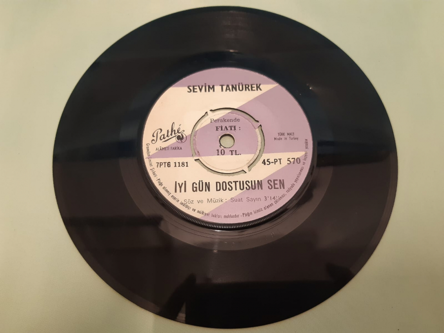 PATHE PLAK SEVİM TANÜREK İYİ GÜN DOSTUSUN SEN, AŞKA PAYDOS 45 LİK YERLİ PLAK 