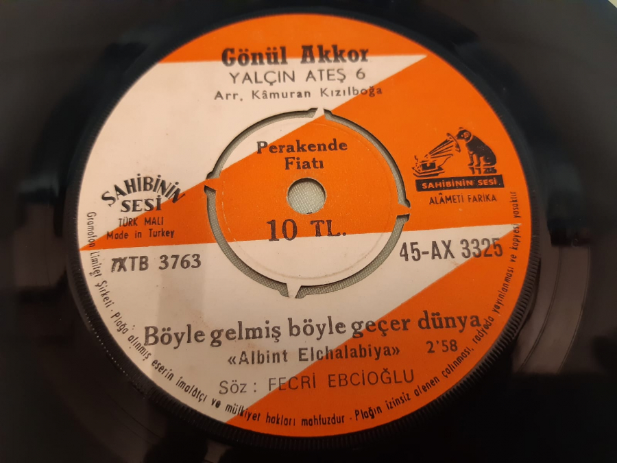 SAHİBİN SESİ PLAK GÖNÜL AKKOR SANA BEN KULUM , BÖYLE GELMİŞ BÖYLE GEÇER DÜNYA 45 KİL YERLİ PLAK 