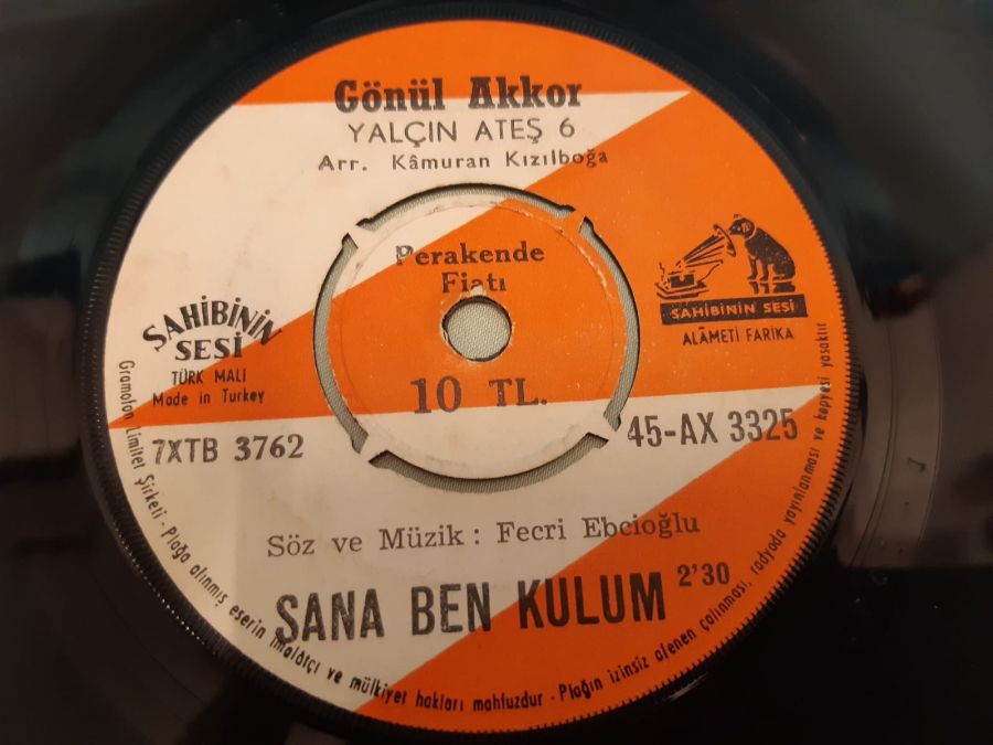SAHİBİN SESİ PLAK GÖNÜL AKKOR SANA BEN KULUM , BÖYLE GELMİŞ BÖYLE GEÇER DÜNYA 45 KİL YERLİ PLAK 