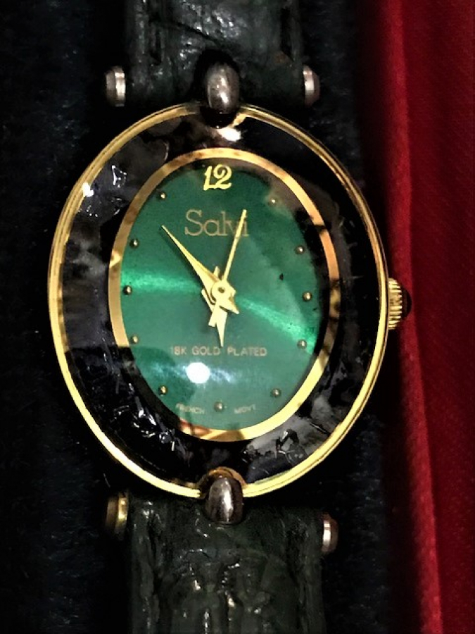 SALVİ 18 GOLD PLATED CUARTZ BAYAN KOL SAATİ YEŞİL DERİ KAYIŞ