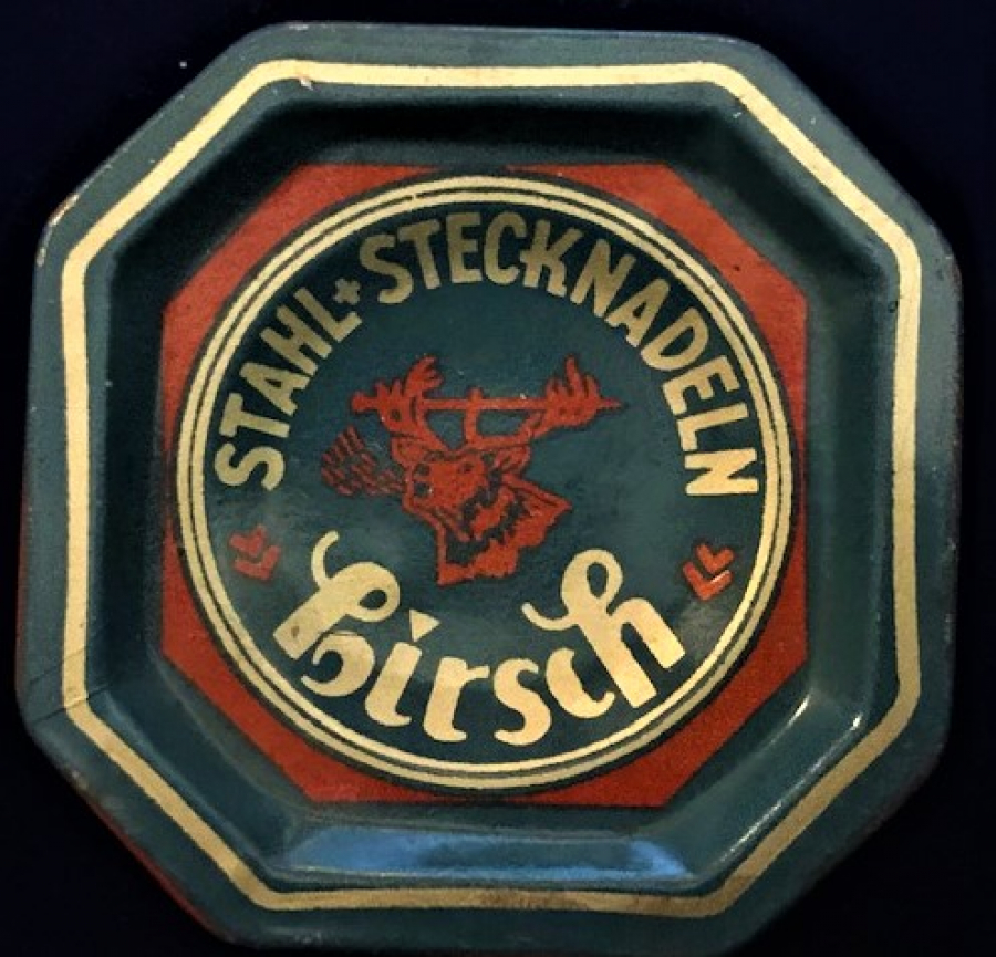 TENEKE KAPAKLI ALTI KÖŞELİ CELİK PİM İGNE KUTUSU HIRSCH STAHL-STECKNADELN 