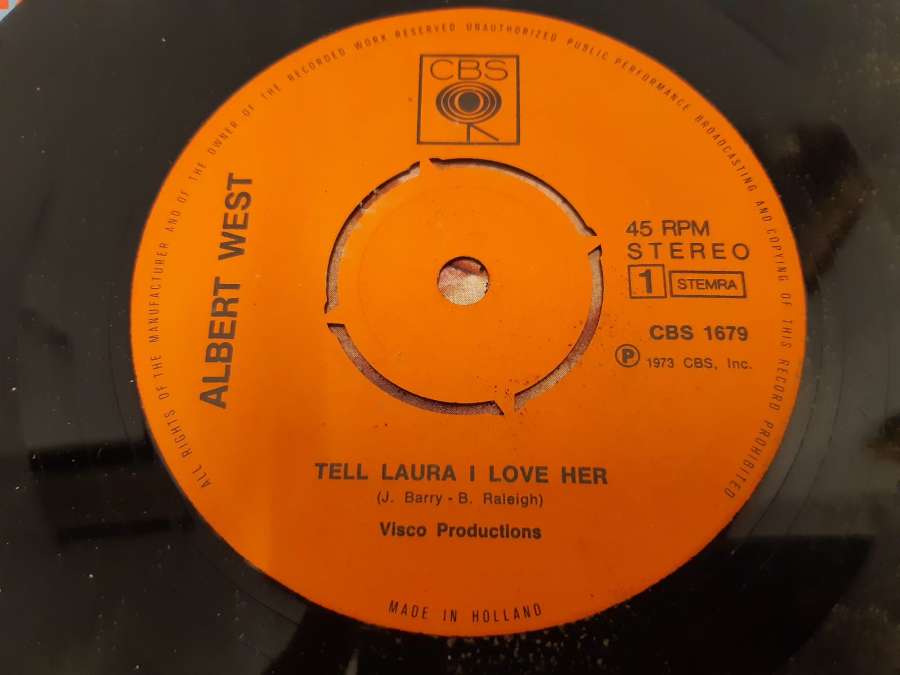 CBS PLAK ALBERT WEST VİSCO PRODUCTİONS A LONG TIME AGO , TELL LAURA I LOVE HER 45 LİK YABANCI PLAK 