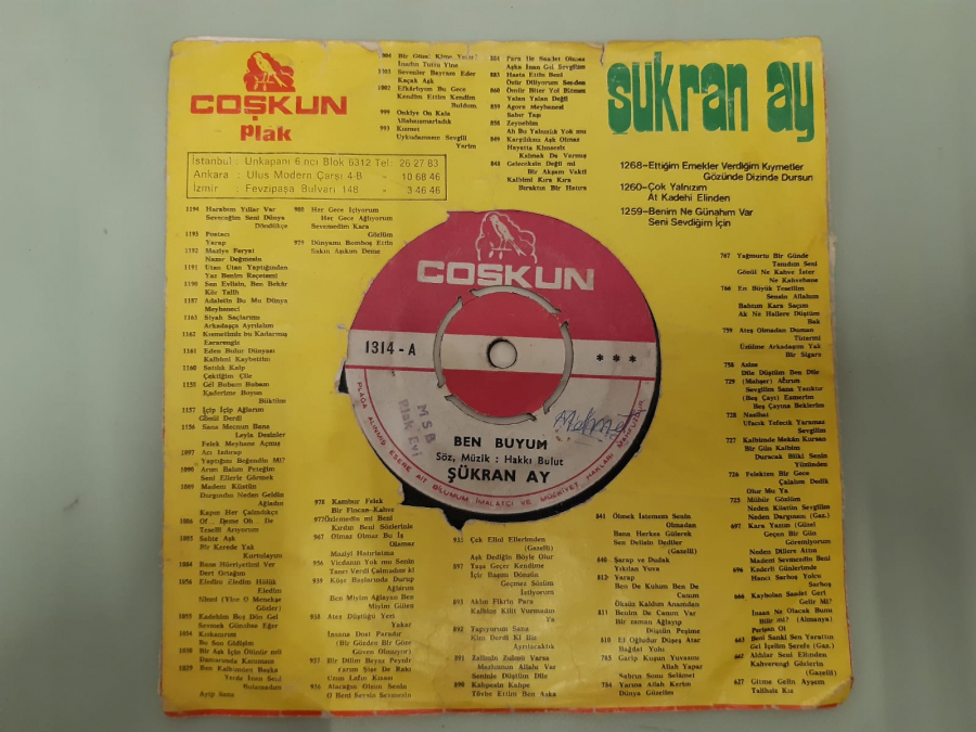 ŞÜKRAN AY ÖLDÜRDE KURTULAYIM , BEN BUYUM 45 LİK YERLİ PLAK 