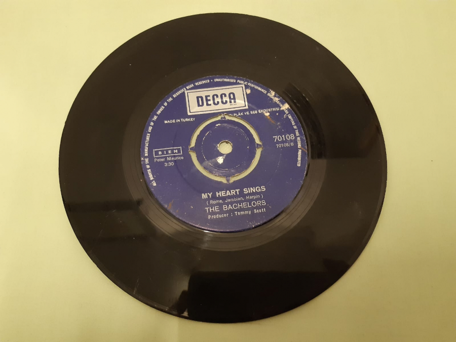 DECCA PLAK THE BACHELORS MY HEART SINGS THE SOUND OF SILENCE 45 LİK YERLİ PLAK 
