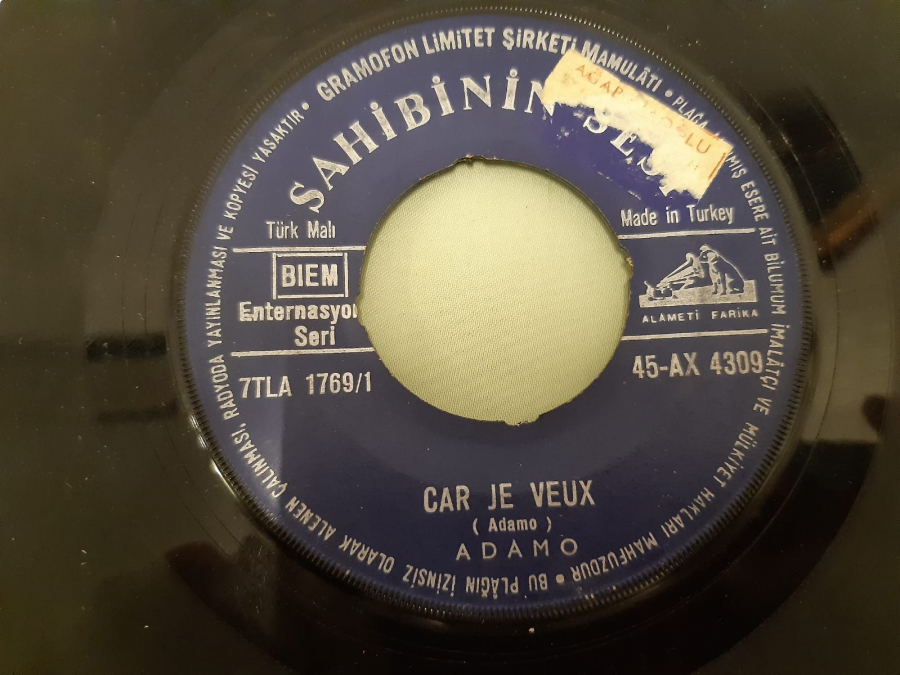 SAHİBİNİ SESİ PLAK ADAMO TOMBE LA NEIGE , CAR JE VEUX 45 LİK YERLİ PLAK 