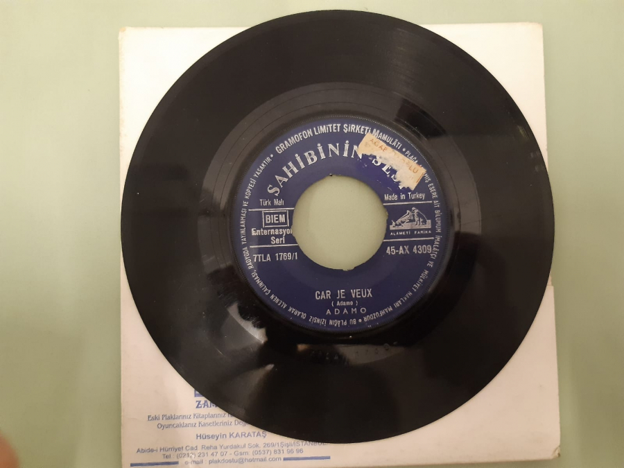 SAHİBİNİ SESİ PLAK ADAMO TOMBE LA NEIGE , CAR JE VEUX 45 LİK YERLİ PLAK 