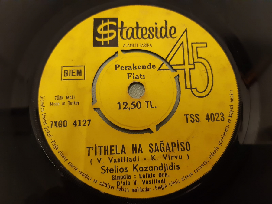 STATESİDE PLAK V. VASİLİADİ T'İTHELA NA SAĞAPİSO DEN SE ELİPE TİPOTA 45 LİK YABANCI PLAK 