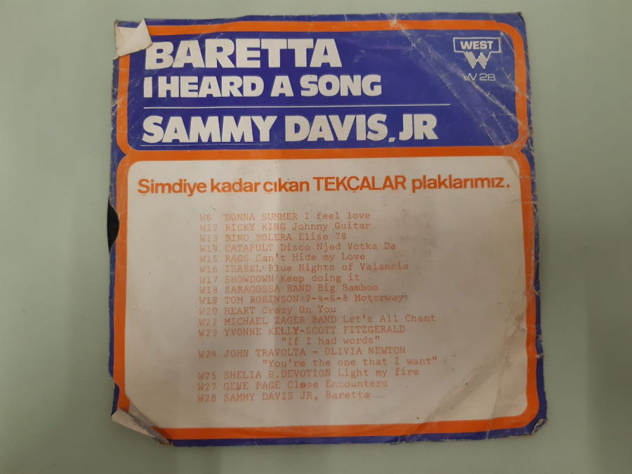 WEST PLAK BERATTA SAMMY DAVIS, JR HEARD A SONG , 45 LİK YABANCI PLAK 