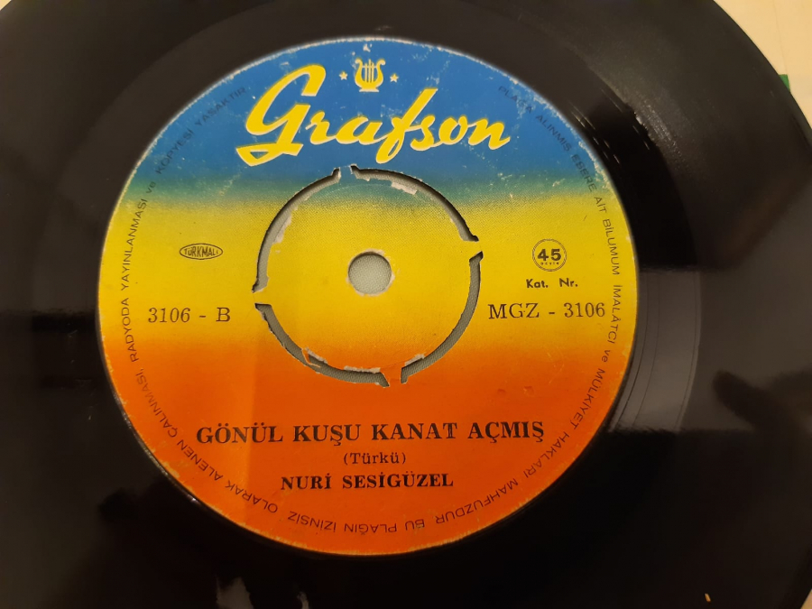  NURİ SESİ GÜZEL ATIMI BAĞLADIM IĞDE DALINA, GÖNÜL KUŞU KANAT AÇMIŞ 45 LİK YERLİ PLAK 