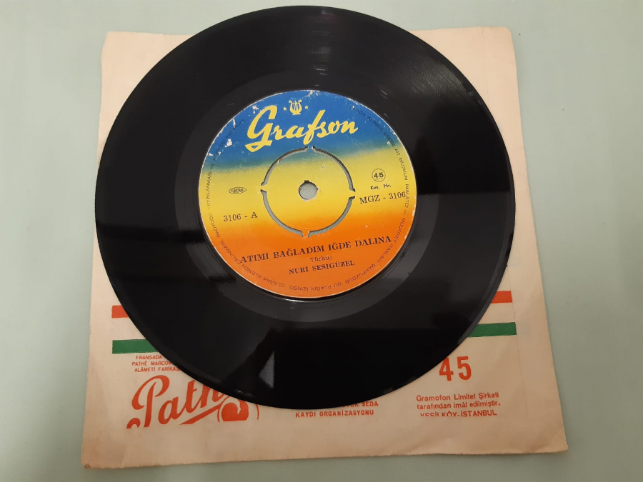  NURİ SESİ GÜZEL ATIMI BAĞLADIM IĞDE DALINA, GÖNÜL KUŞU KANAT AÇMIŞ 45 LİK YERLİ PLAK 