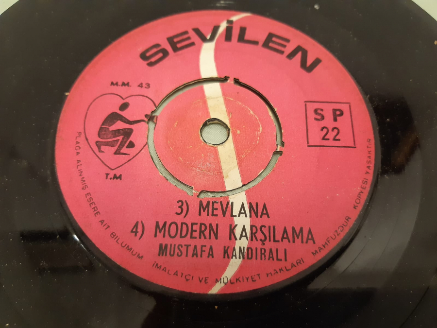 MUSTAFA KANDIRALI GÜLLER ARASI ( CİFTETELLİ ) BAHRİYE ÇİFTETELLİSİ , MEVLANA , MODERN KARŞILAŞMA 45 LİK YERLİ PLAK 