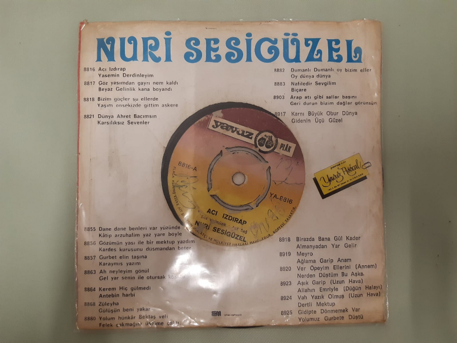 NURİ SESİGÜZEL YASEMİN DERDİNLEYİM, ACI IZDIRAP 45 LİK YERLİ PLAK 