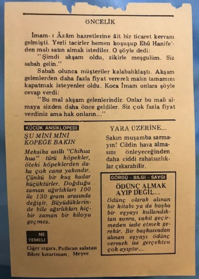 1984 17 AGUSTOS CUMA GÜNÜNE AİT TAKVİM YAPRAGI