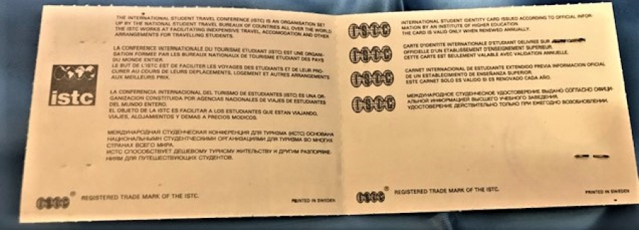 İNTERNATİONAL STUDENT İDENTITY CARD ISIC 1970