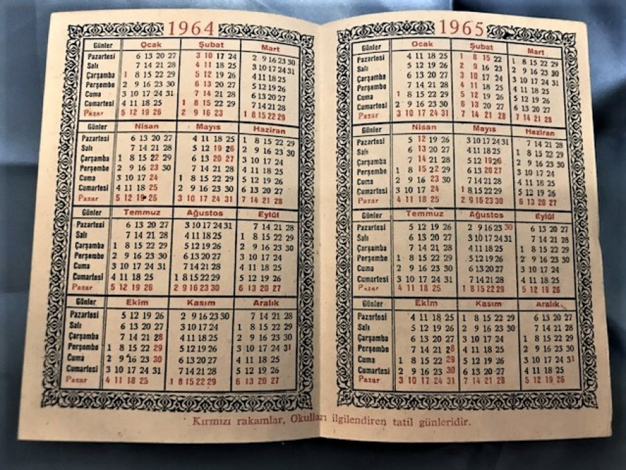 ÖĞRETMEN SADIK ÖVET MÜRSEL KÖYMEN  1964 1965 DERS YILI TAKVİMİ