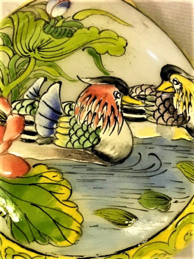 OPALİN ÜZERİ EL İŞLEME HER TARAFI  MİNELİ ÜZERİ  KOMPLE RESİM GÖLDE YÜZEN KUSLAR