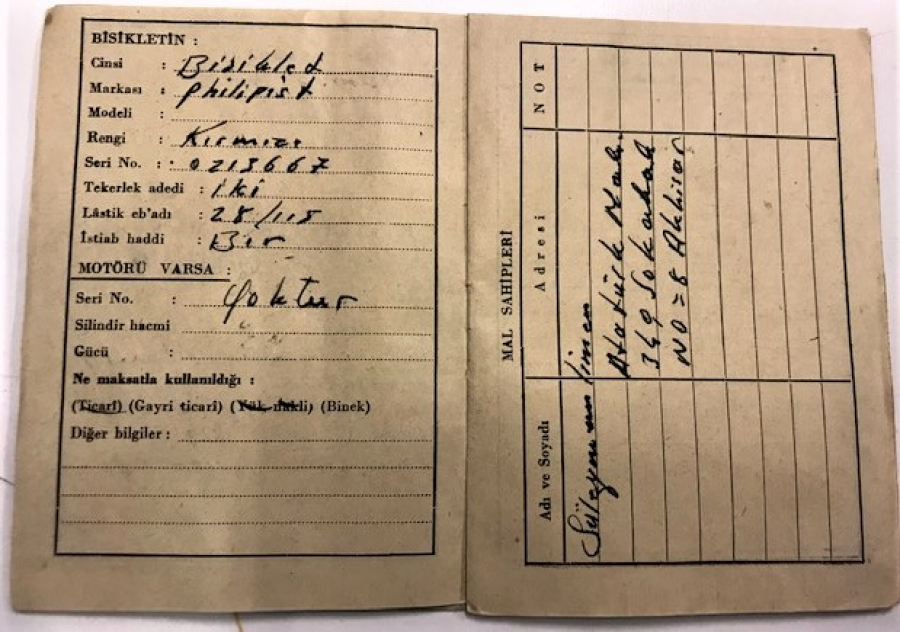 1961 BİSİKLETLERE MAHSUS SİCİL CÜZDANI MANİSA TRAFİK BÜROSU