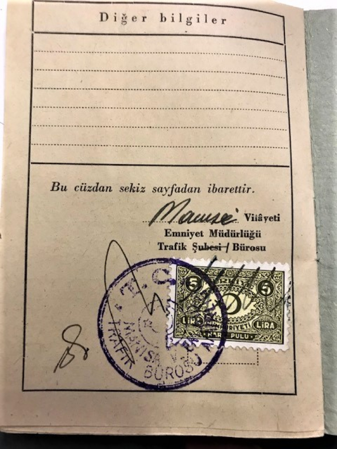 1961 BİSİKLETLERE MAHSUS SİCİL CÜZDANI MANİSA TRAFİK BÜROSU