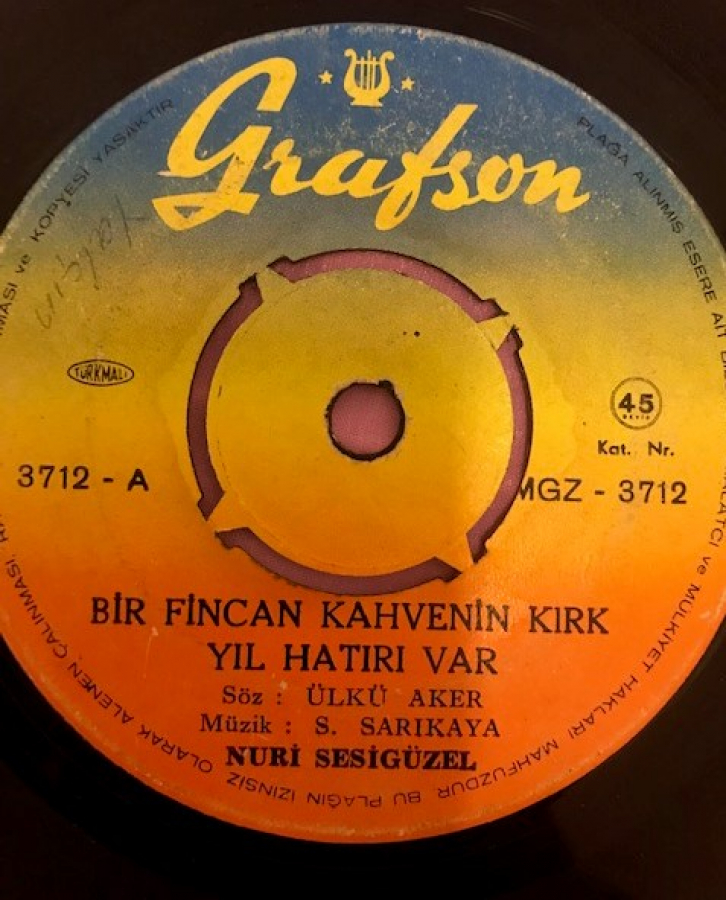 NURİ SESİGÜZEL BİR FİNCAN KAHVENİN KIRK YIL HATIRI VAR DAMLA DAMLA AKTI YAŞIM 45 LİK YERLİ PLAK 