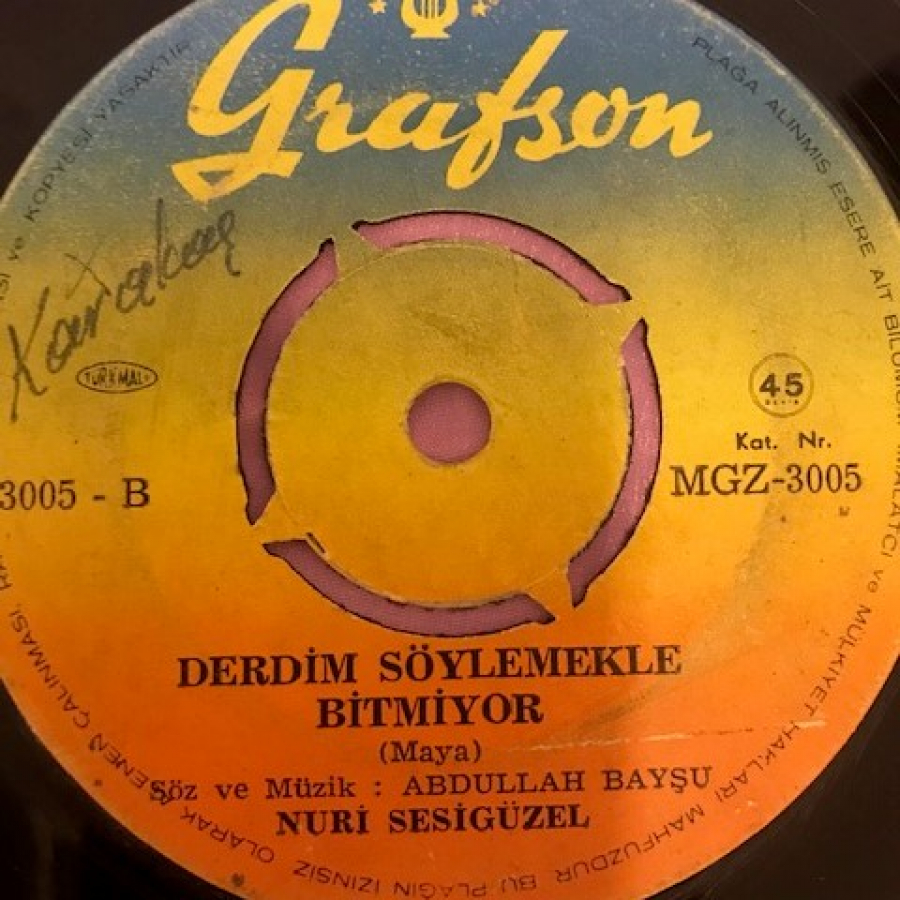 NURİ SESİGÜZEL DERDİM SÖYLEMEKLE BİTMİYOR-SİYAH ZÜLFÜN TARAMA 45 LİK YERLİ PLAK