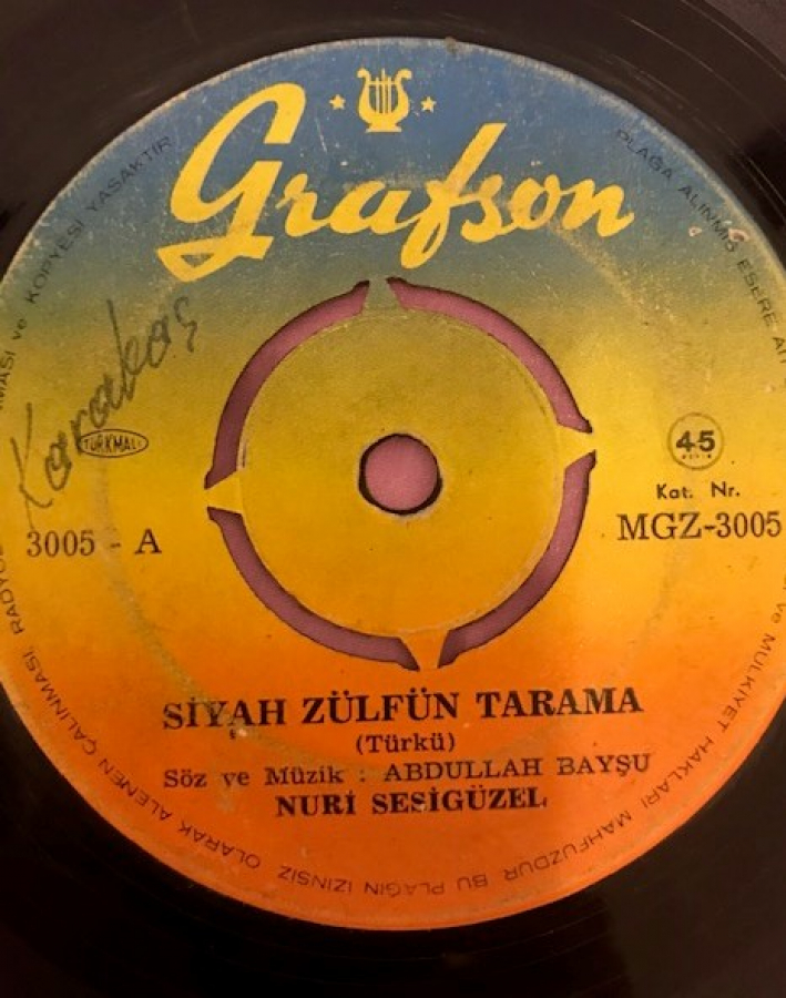 NURİ SESİGÜZEL DERDİM SÖYLEMEKLE BİTMİYOR-SİYAH ZÜLFÜN TARAMA 45 LİK YERLİ PLAK