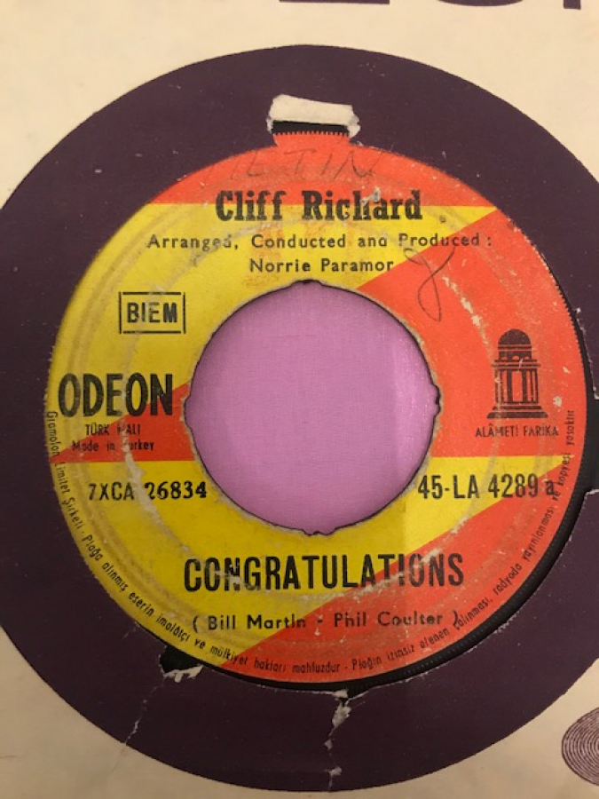 CLİFF RİCHARD HING N DRY-CONGRATULATONS 45 LİK YABANCI PLAK 