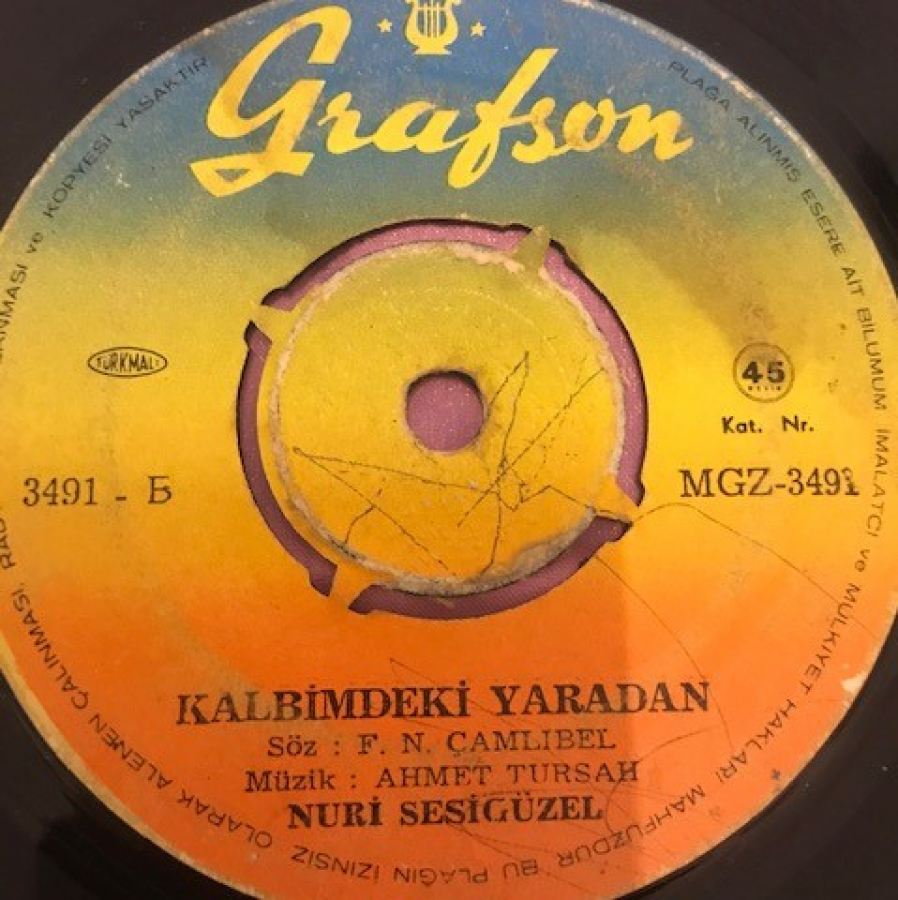 NURİ SESİGÜZEL KALBİMİZDEKİ YARADAN-KEDERLE GECTİ 45 LİK YERLİ PLAK  
