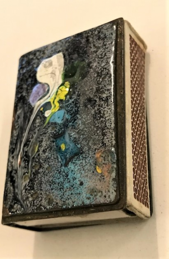 1960 EMAYE KAPLAMA KİBTİK KABI  FARKLI RENKLERİ AKITMA SANATI KİBRİTLİK