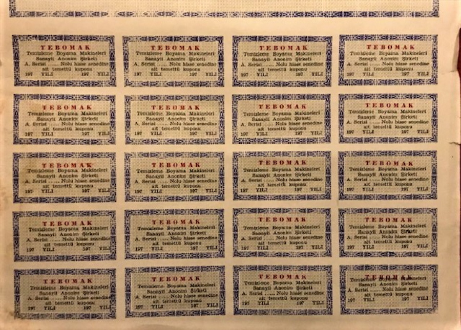 TEBOMAK  HAMİLİNE AİT BİR ADET HİSSE SENEDİ  2500 TL DEGERİNDE