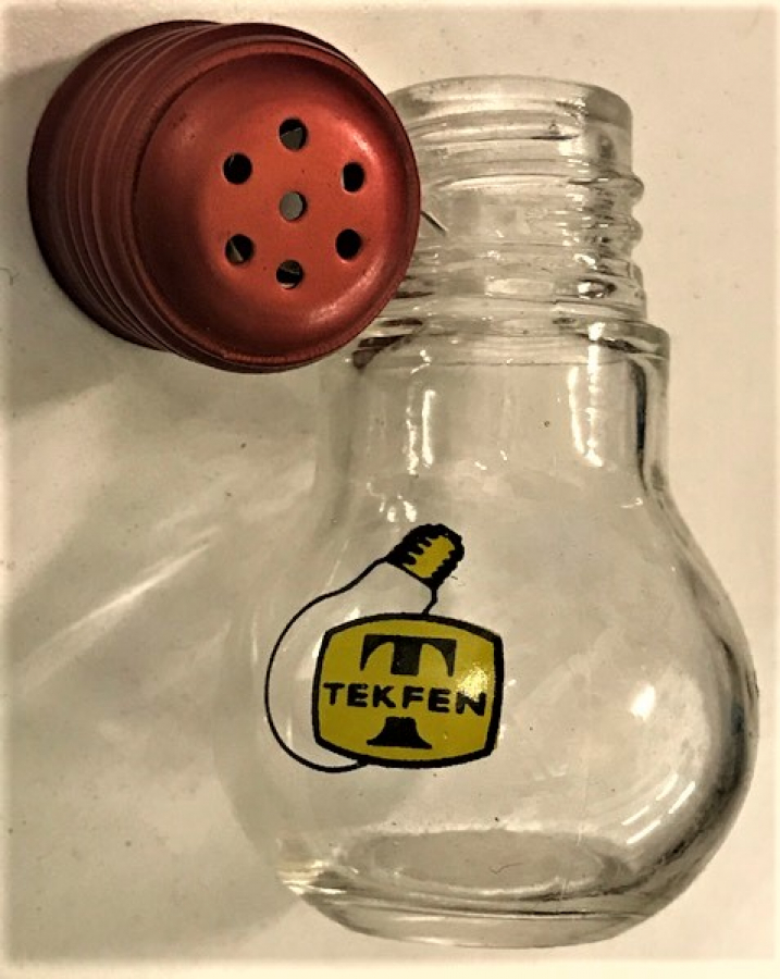 AMPUL SEKLİNDE TEKFEN LAMBA FİRMASI REKLAMLI CAM TUZ BİBER TUZLUK