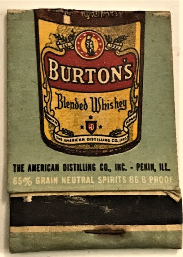 1940 AMERİKAN BURTONS BLENDED WHISKEY REKLAMLI KARTON KİBRİT 