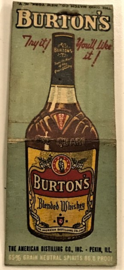 1940 AMERİKAN BURTONS BLENDED WHISKEY REKLAMLI KARTON KİBRİT 