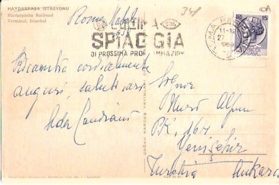 HAYDARPAŞA İSTASYON BİNASI ARKASI YAZILI PULLU 1953 DAMGALI