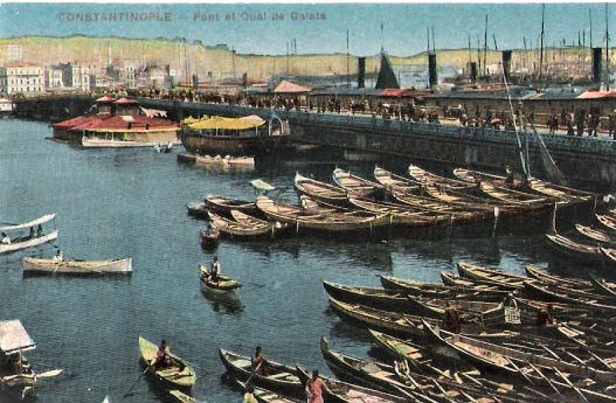 CONSTANTİNOPLE GALATA SANDALLAR İTALYAN BASKI KARTPOSTAL ARKASI YAZILI